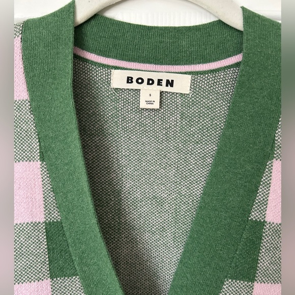 Boden Pink and Green Checked V-Neck Gingham Cardigan - Picture 2 of 5